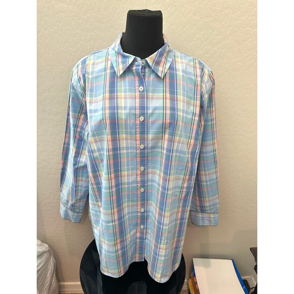 TALBOTS | Pastel Plaid Button-Up Shirt Long Sleeve Cotton Classic Fit | 2X - Picture 2 of 6